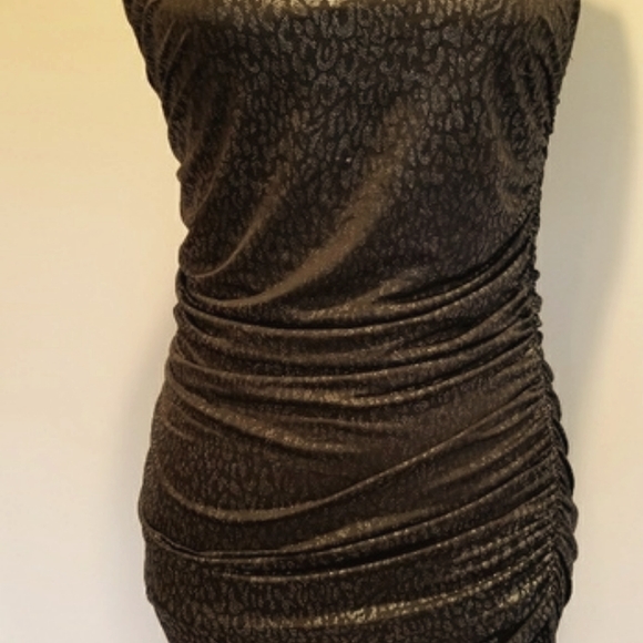 Forever 21 Asymetrical Cinched Black with Silver Shimmer Leopard Print Dress - Picture 2 of 12